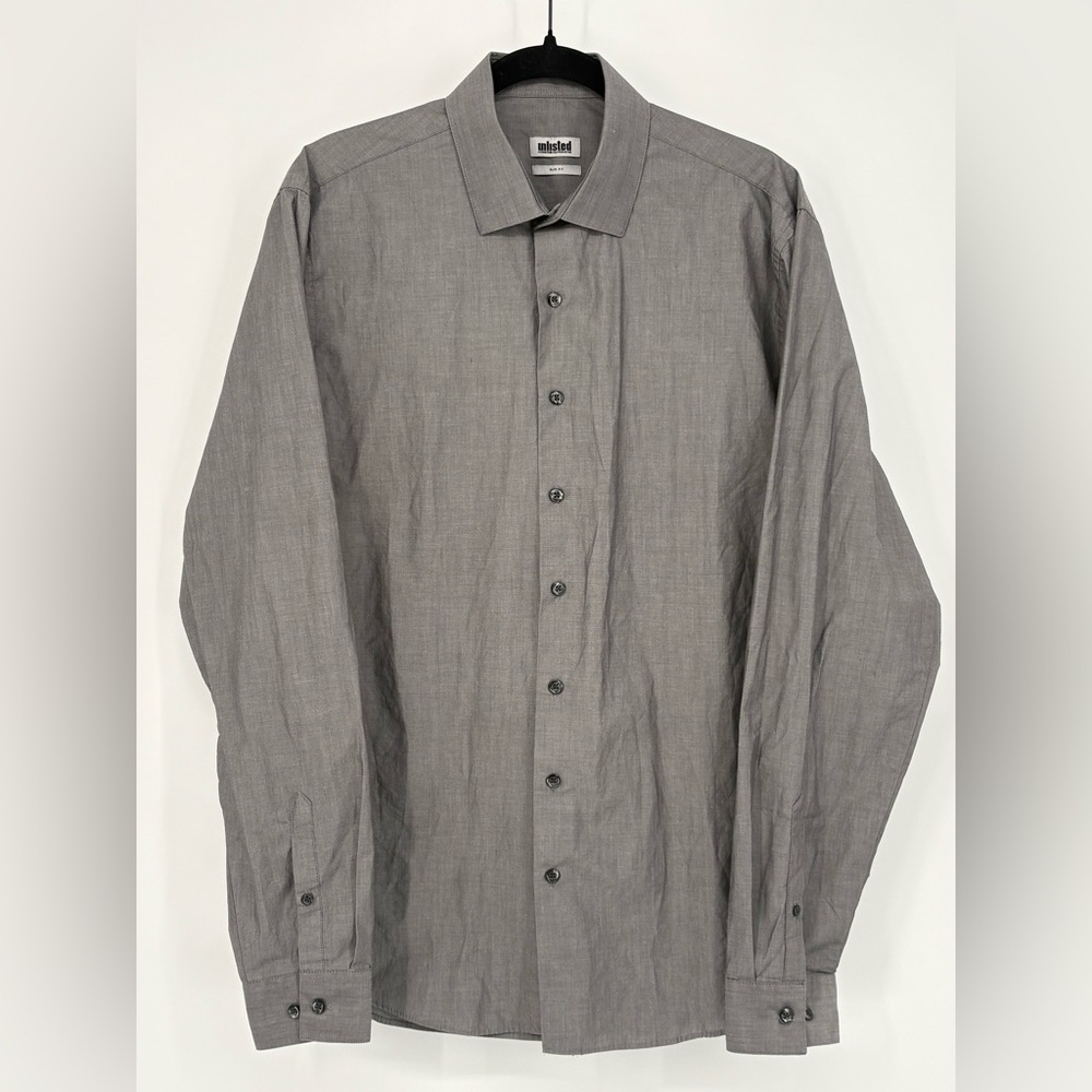 KENNETH COLE UNLISTED Shirt Gray Slim Fit Cotton Blend Mens Large